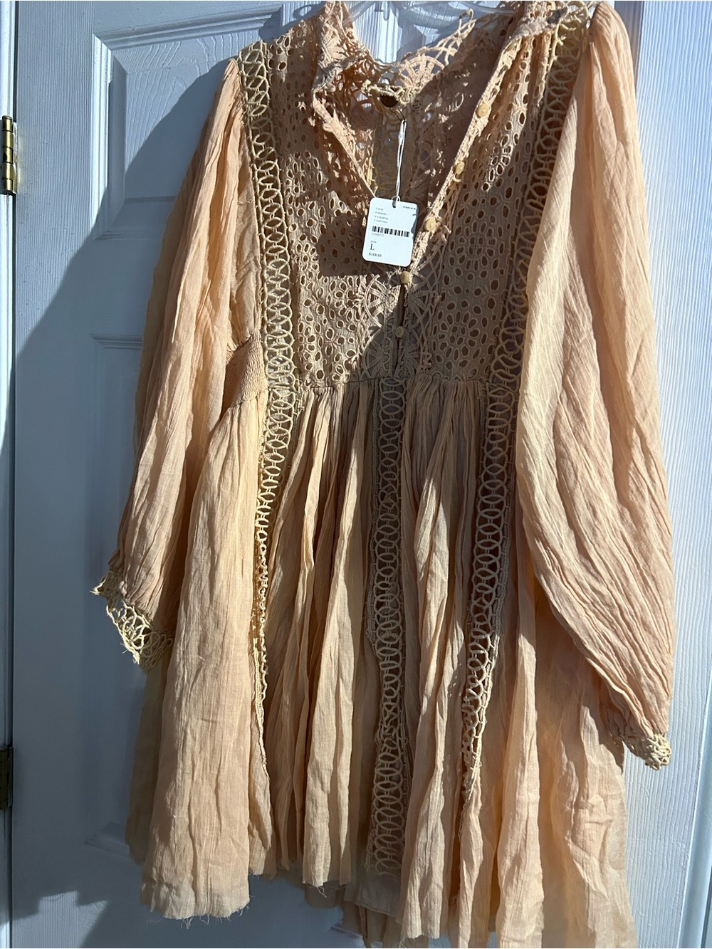 Free People Peach Crochet Gauze Boho Dress
